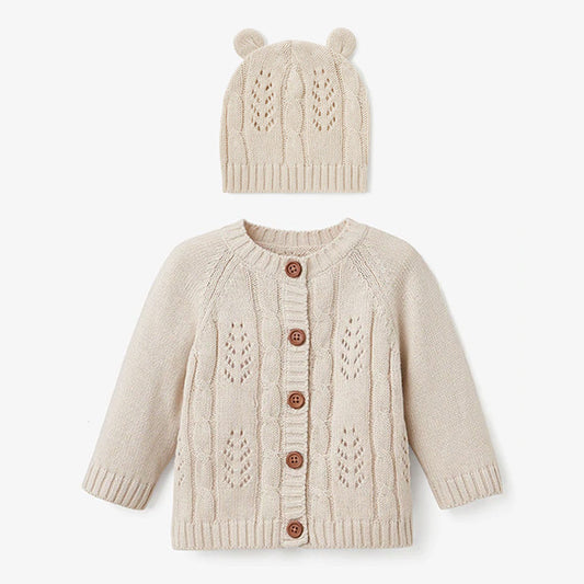 Wheat Leaf Knit Cardigan + Hat Boxed Baby Gift Set