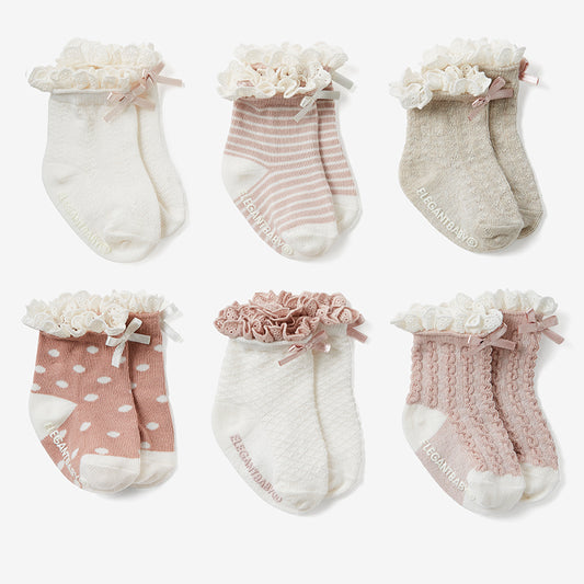 Fancy Pink Non Slip Baby Socks 6pk
