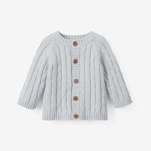 Pale Blue Cotton Cable Knit Baby Sweater
