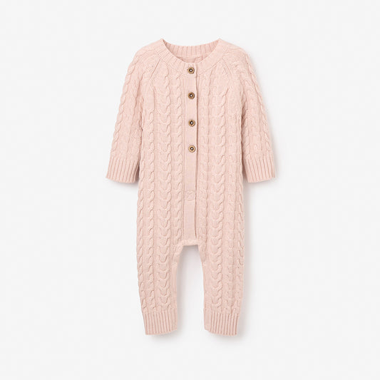 Pale Pink Horseshoe Cable Knit Baby Jumpsuit
